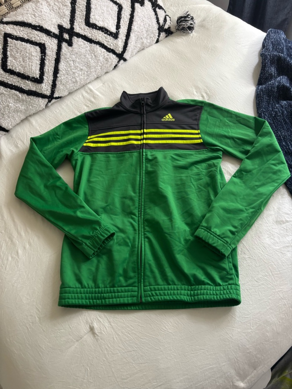Adidas Green Track Jacket with Yellow Stripes